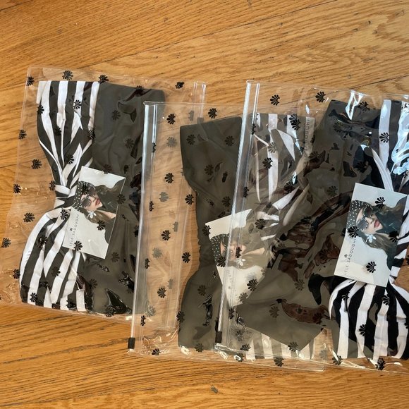 Lele Sadoughi Betty Headbands Striped Stretch Black And White Bow Set Of 2 - Picture 3 of 7